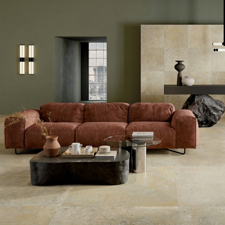 Carrelage sol effet pierre Arezzo beige 120x120 cm