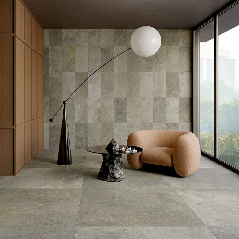 Carrelage sol effet pierre Arezzo gris 60x120 cm