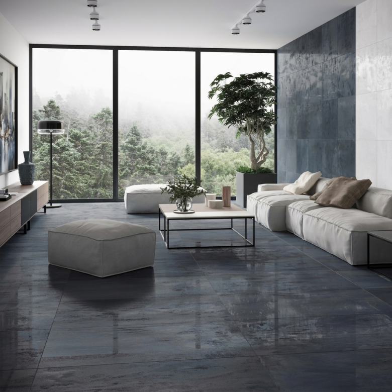 Carrelage sol et mur effet métal Zinc Blue 60x120 cm