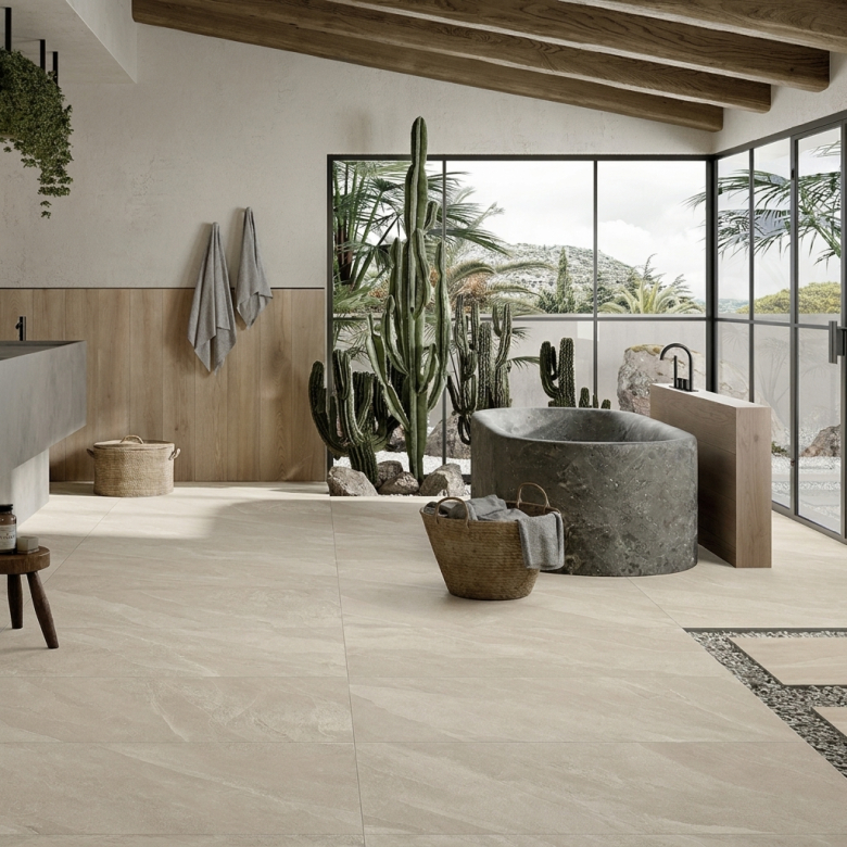 Carrelage sol effet pierre Volcania Sable 60x120 cm