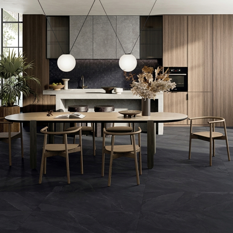 Carrelage sol effet pierre Volcania lave 120x120 cm