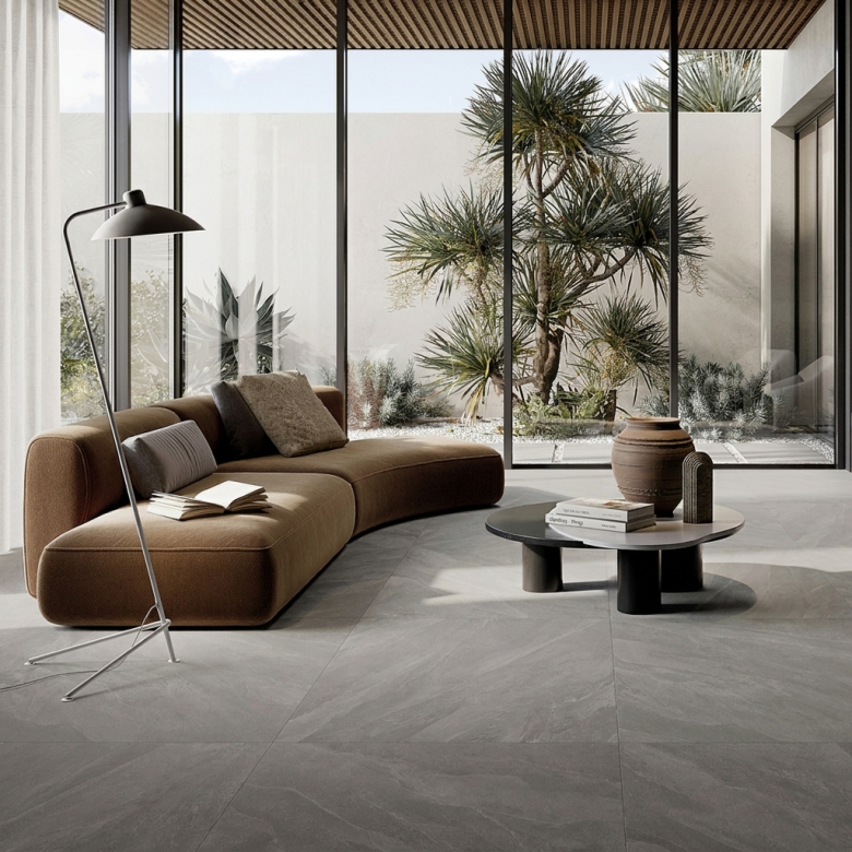 Carrelage sol effet pierre Volcania fumée 30x60 cm