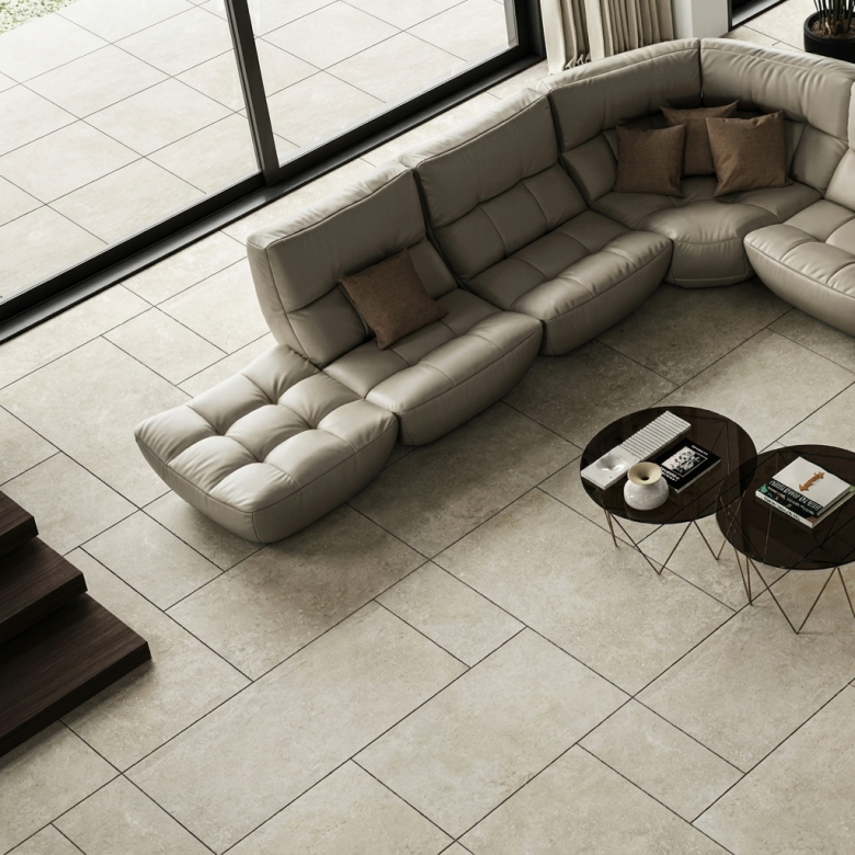 Carrelage sol effet pierre Dolomie Taupe 60x120 cm
