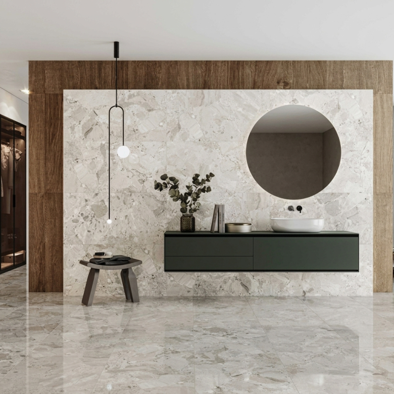 Carrelage sol et mur effet pierre Pyrite beige Mat 60x120 cm