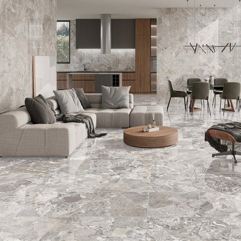 Carrelage sol et mur effet pierre Pyrite blanc grisé Mat 60x120 cm