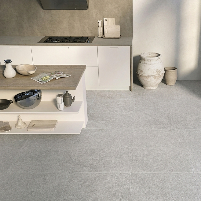 Carrelage sol extérieur effet pierre Alta gris R12 45x65 cm