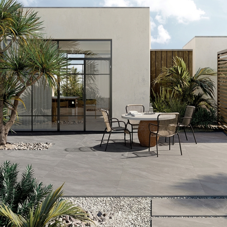 Carrelage sol extérieur effet pierre Volcania fumée R11 60x60 cm