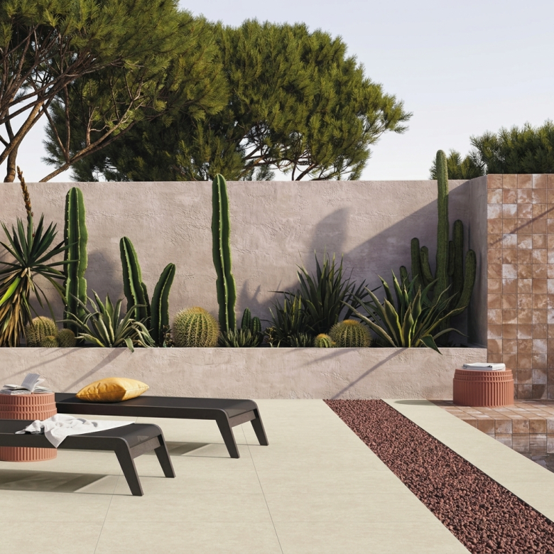 Carrelage sol extérieur moderne Concretum ivoire R11 60x60 cm