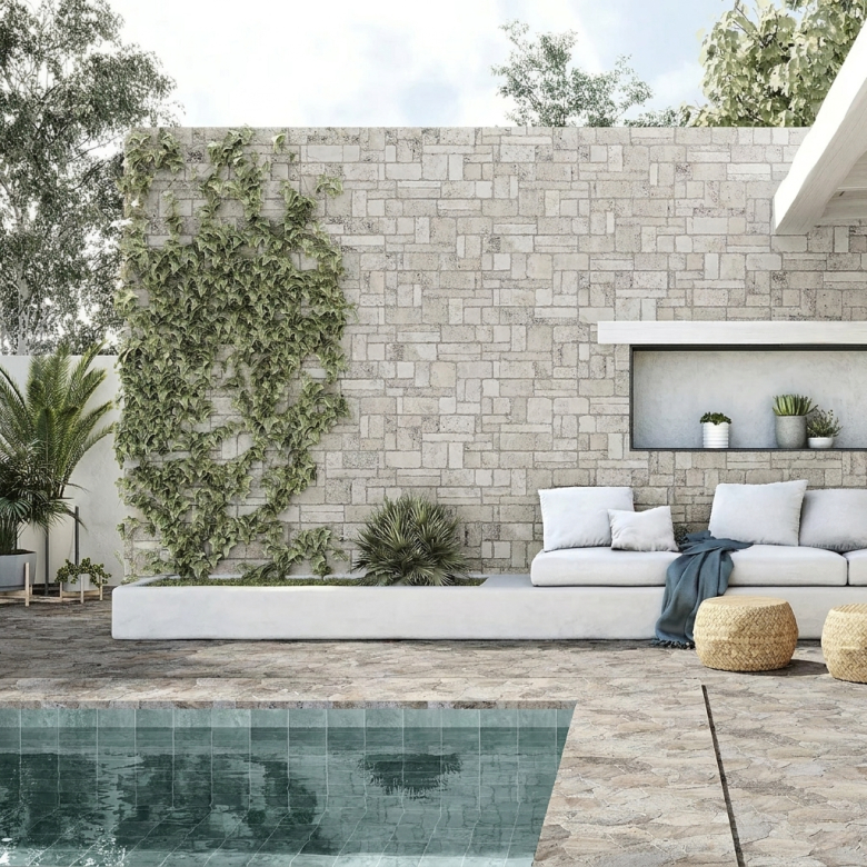Carrelage sol et mur effet Zellige Hand aqua 33x33 cm