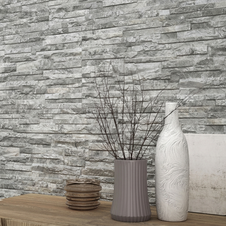 Carrelage effet parement Arcane gris 32x89 cm