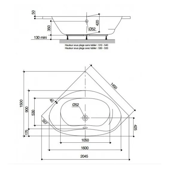  Baignoire balnéo angle Nalia - Réflex Boutique