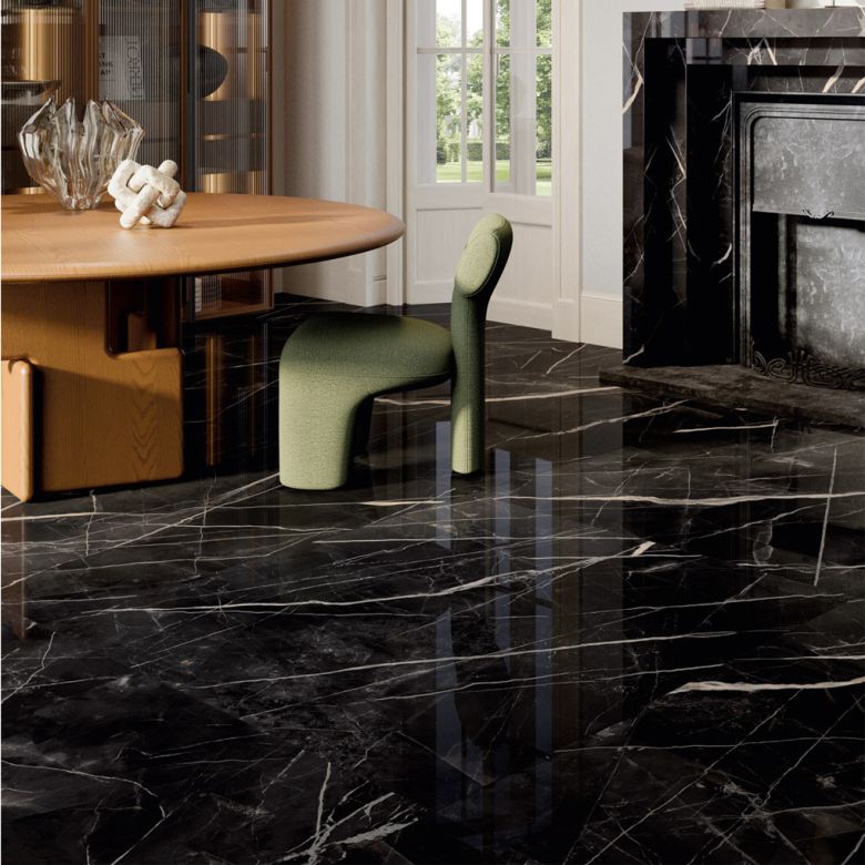 Carrelage sol poli effet marbre Joali noir6060 cm