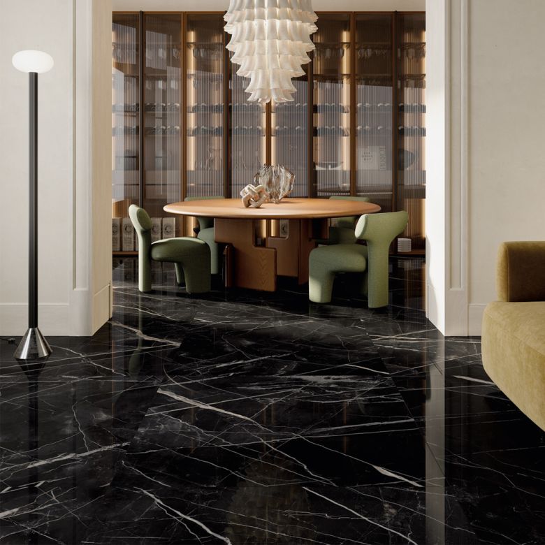Carrelage sol poli effet marbre Joali noir60120 cm