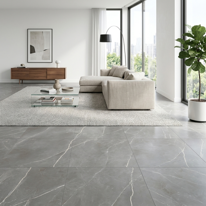 Carrelage sol effet marbre Joali argent mat 120x120 cm