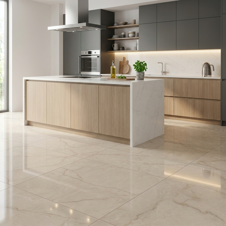 Carrelage sol poli effet marbre Joali ivoire 60*60 cm
