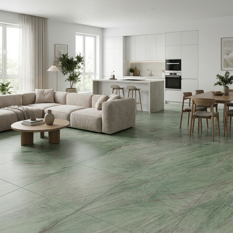 Carrelage sol effet marbre Joali vert mat 120x120 cm