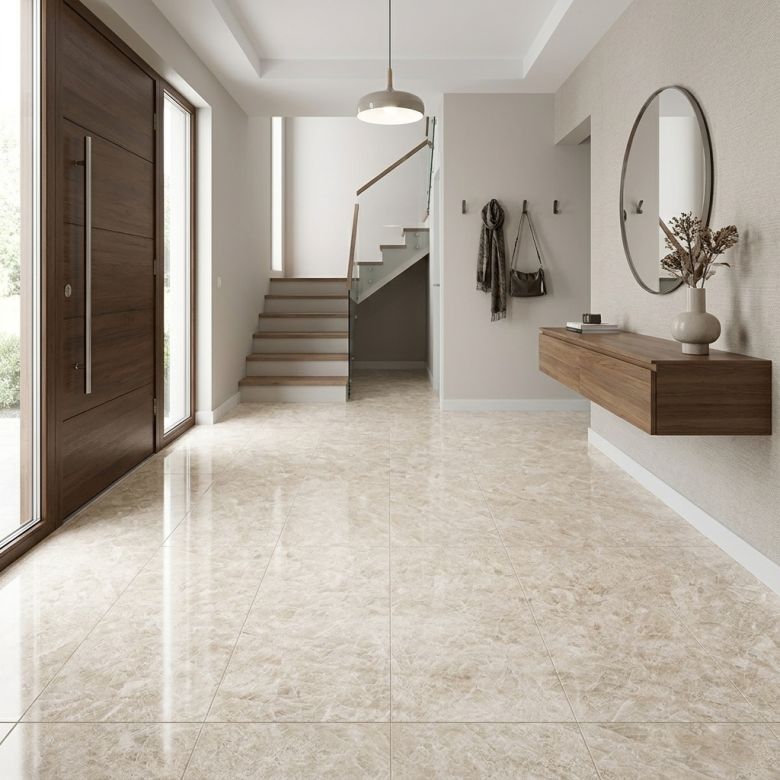 Carrelage sol poli effet marbre Joali blanc grisé60120 cm