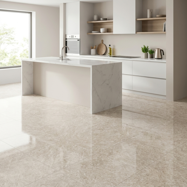 Carrelage sol poli effet marbre Joali blanc grisé 60*60 cm
