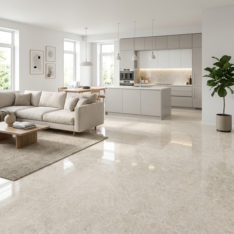Carrelage sol poli effet marbre Joali blanc grisé 120*120 cm