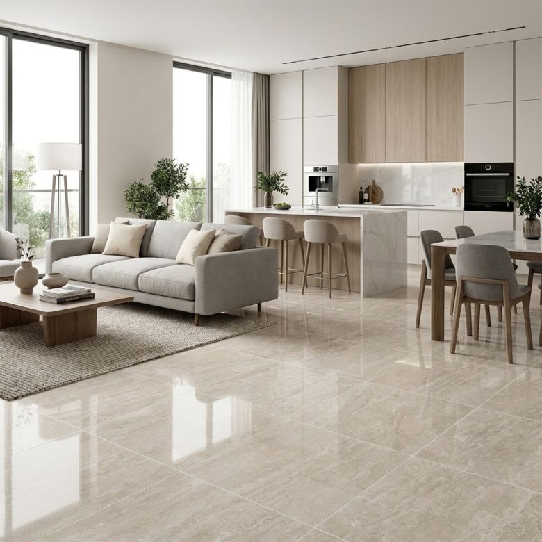 Carrelage sol poli effet marbre Joali beige 120*120 cm