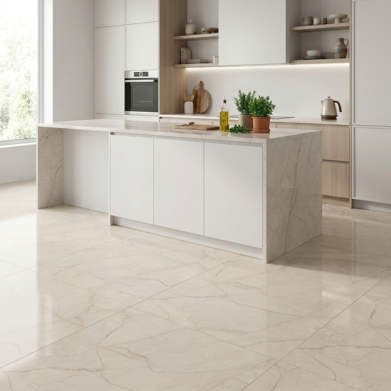 Carrelage sol poli effet marbre Joali ivoire 120*120 cm