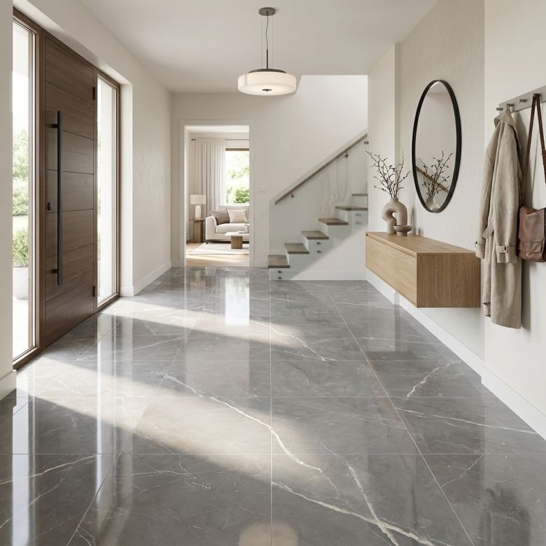 Carrelage sol poli effet marbre Joali argent120120 cm