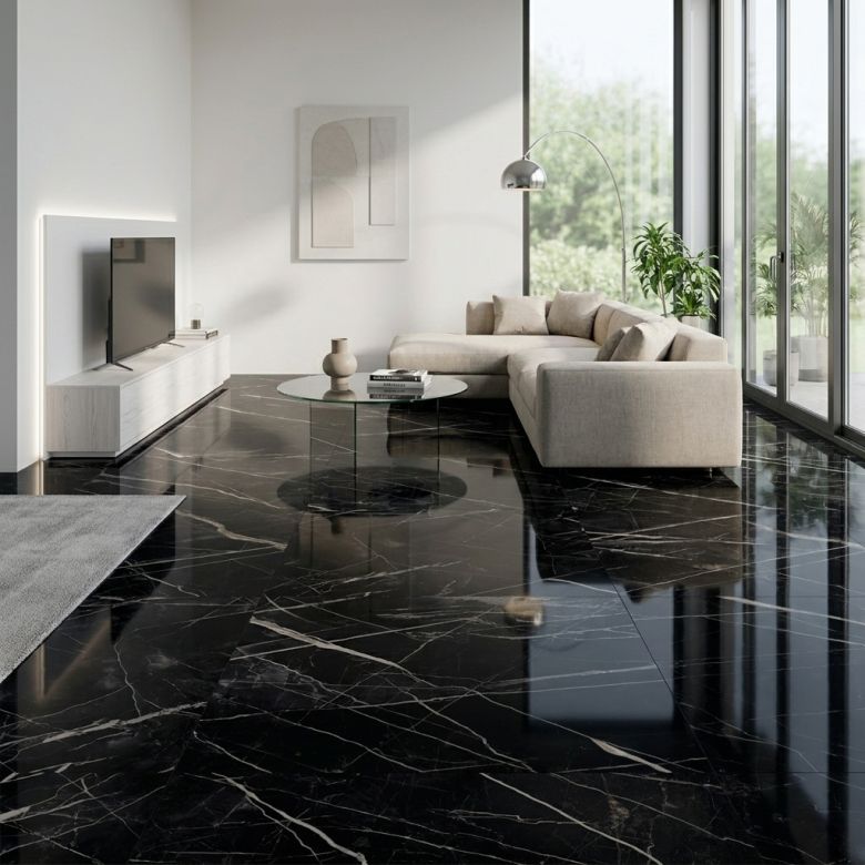 Carrelage sol poli effet marbre Joali noir60120 cm