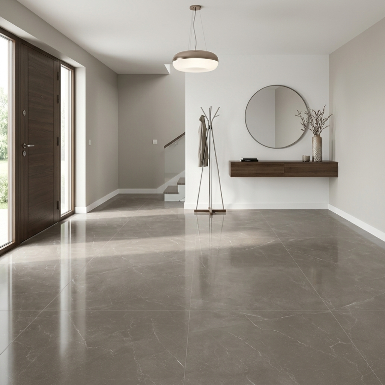 Carrelage sol poli effet marbre Joali taupe 120*120 cm