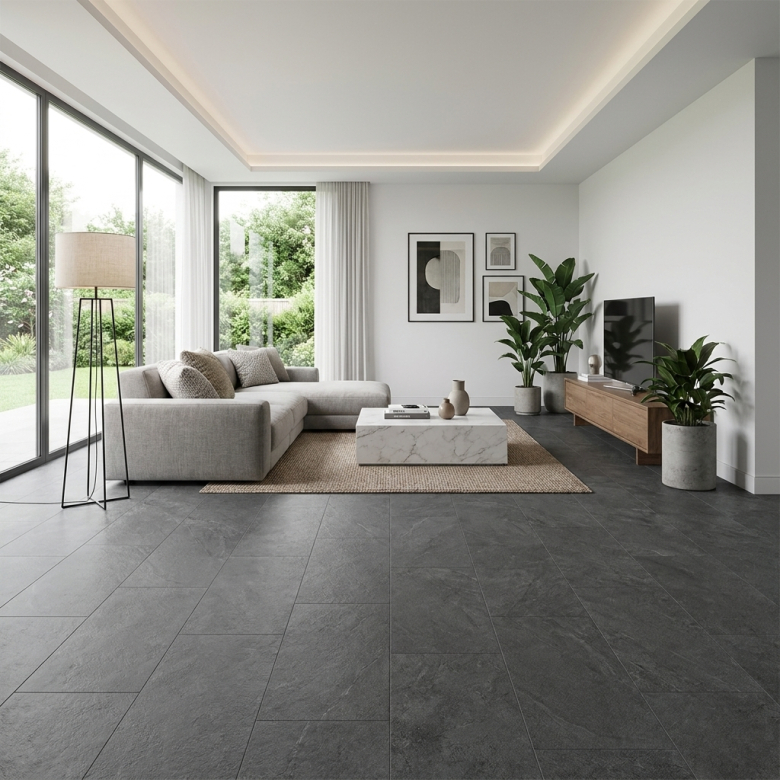 Carrelage sol effet pierre Maddalena noir 60x120 cm