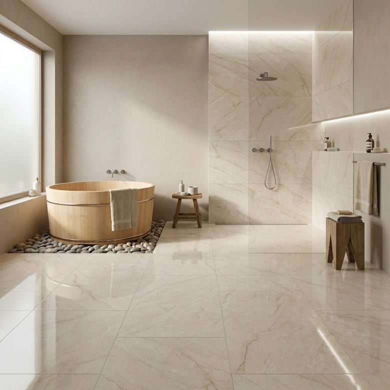 Carrelage sol poli effet marbre Joali ivoire 60120 cm