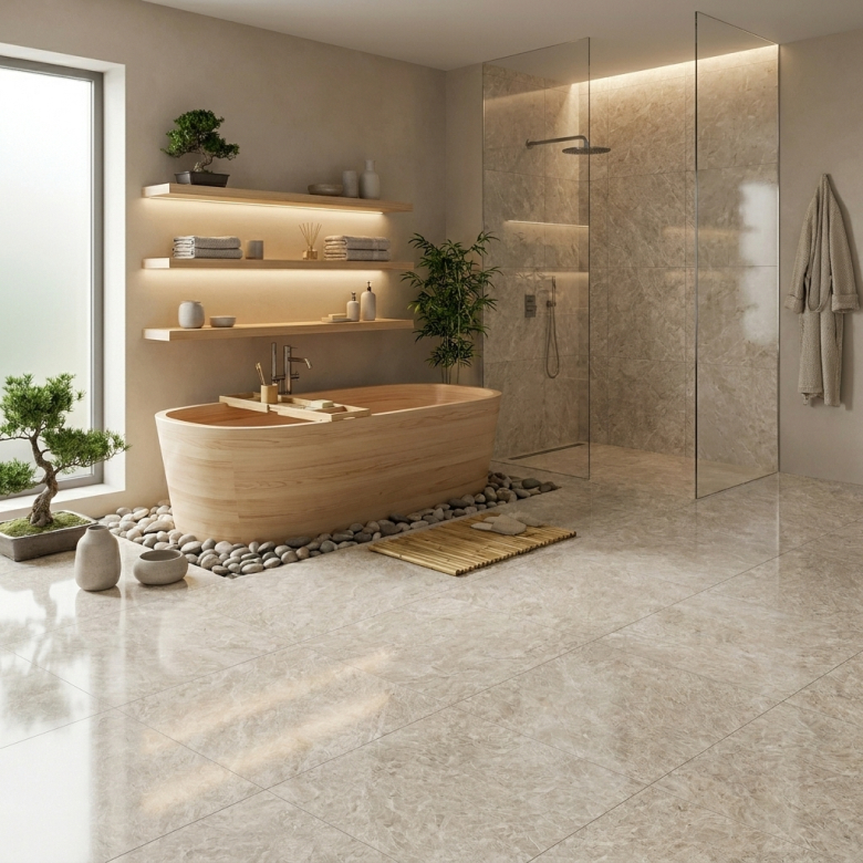 Carrelage sol poli effet marbre Joali blanc grisé 60*60 cm