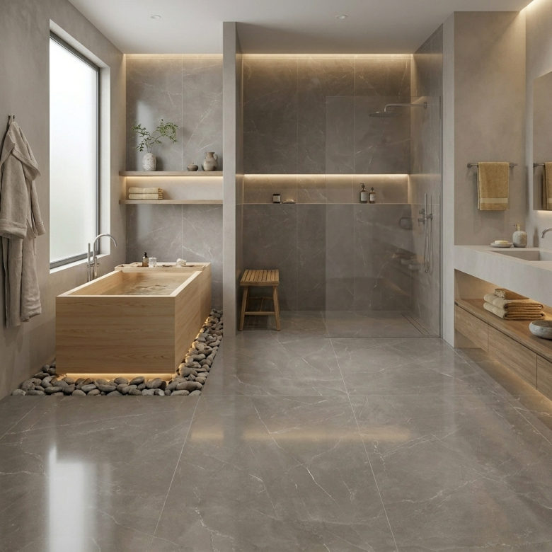 Carrelage sol poli effet marbre Joali taupe 30*60 cm