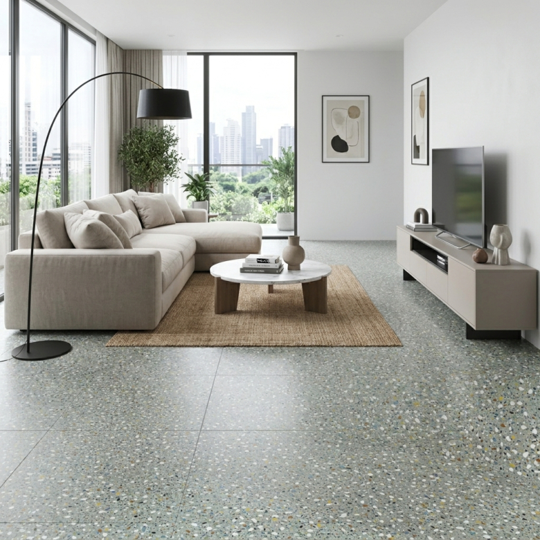 Carrelage effet Terrazzo Orattéo gris 60x60 cm