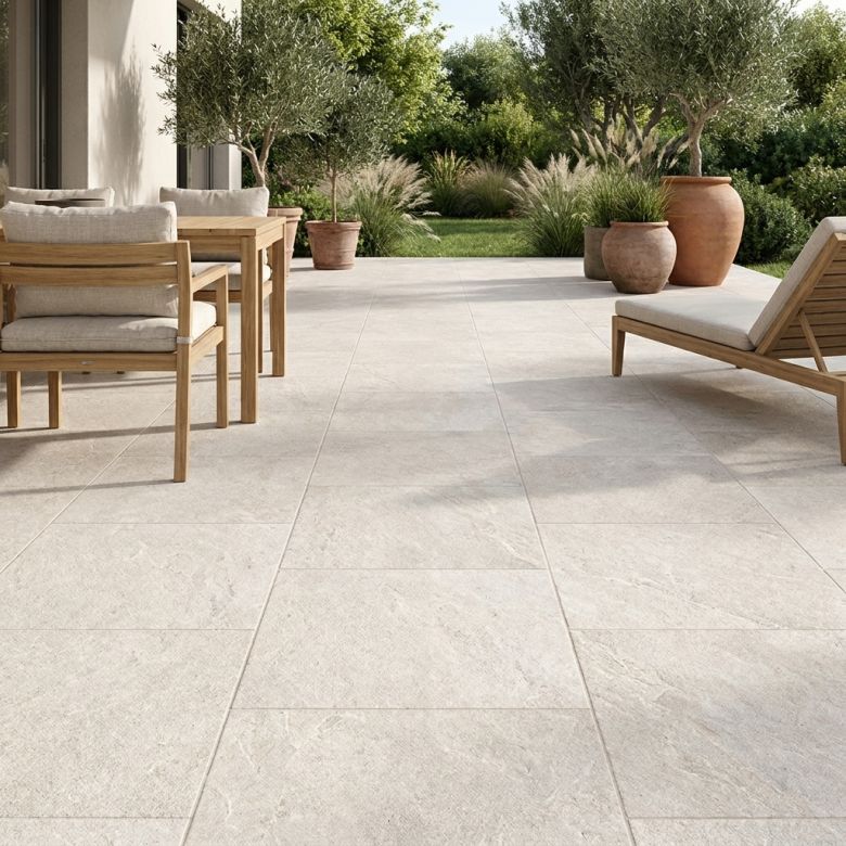Carrelage sol extérieur effet pierreMaddalena blanc grisé R11 60x60 cm