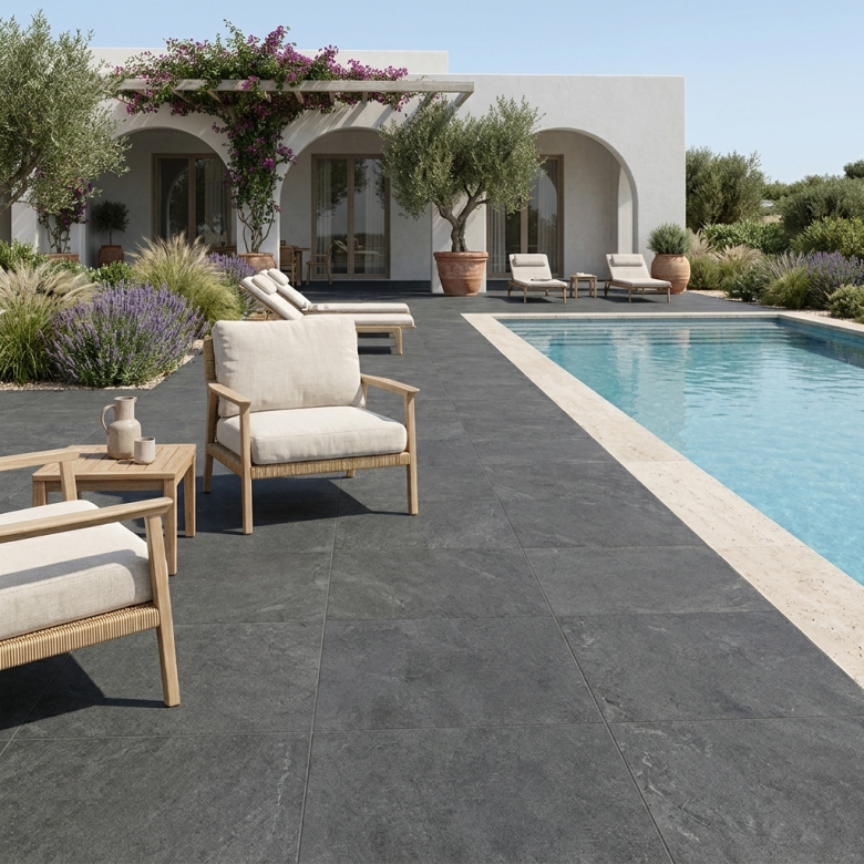 Carrelage sol extérieur effet pierre Maddalena noir R11 60x60 cm