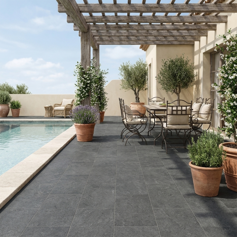Carrelage sol extérieur effet pierre Maddalena noir R11 30x60cm