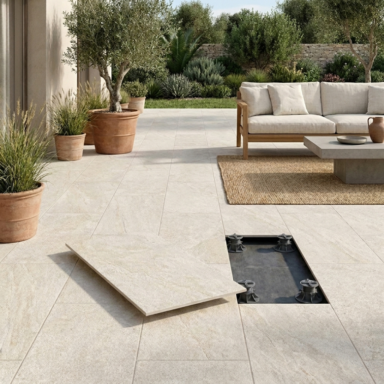 Dalle extérieur effet pierre Maddalena 2.0 blanc grisé 60x120 cm