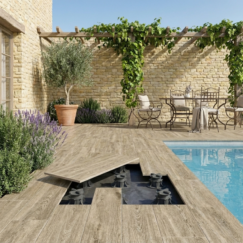 Dalle extérieur effet bois Upala marron 2.0 R11 40x120 cm