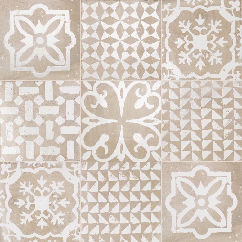 Carrelage sol effet carreaux de ciment Talamanca Kasma mix blanc 2020 cm