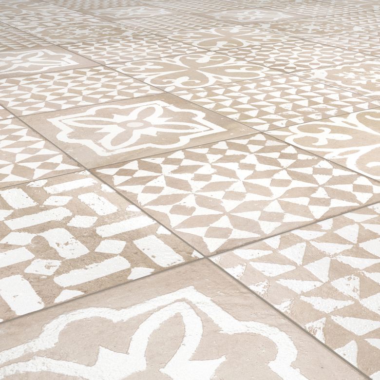Carrelage sol effet carreaux de ciment Talamanca Kasma mix blanc 2020 cm