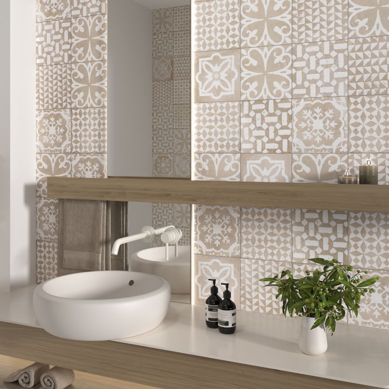 Carrelage sol effet carreaux de ciment Talamanca Kasma mix blanc 2020 cm