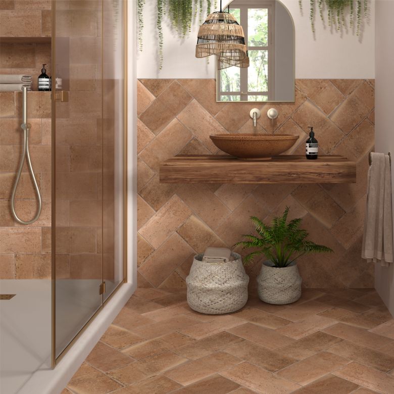 Carrelage sol extérieur traditionnel Civita terre 15x30 cm