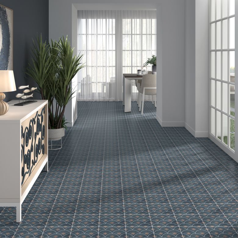 Carrelage sol effet carreaux de ciment Nola bleu nuit 2020 cm