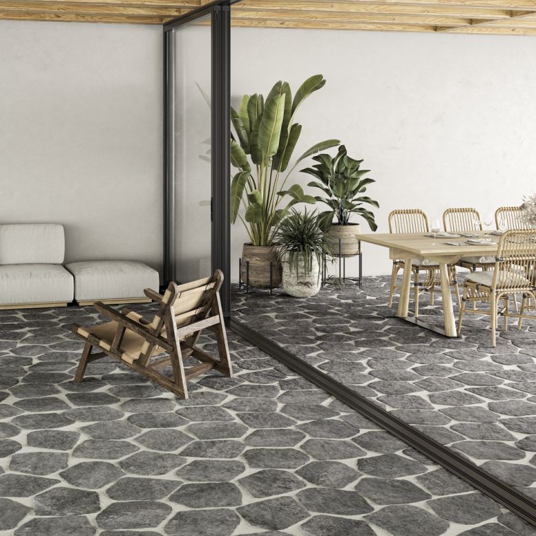 Carrelage sol extérieur effet pierre Caldana anthracite R11 28,5x33 cm