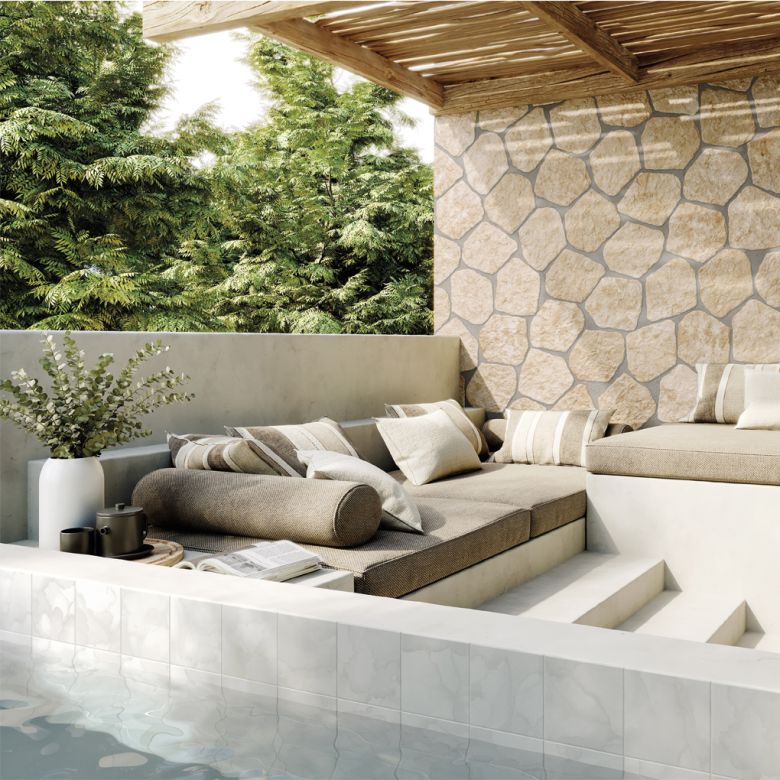 Carrelage sol extérieur effet pierre Caldana beige R11 28,5x33 cm