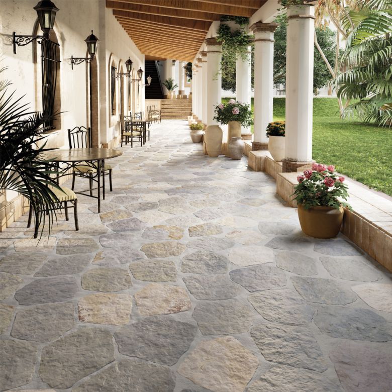 Carrelage sol extérieur effet pierre Caldana multi-couleur R11 28,5x33 cm