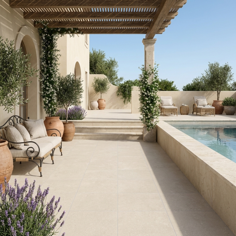 Carrelage sol extérieur effet pierre Sassolini beige R11 60X60 cm