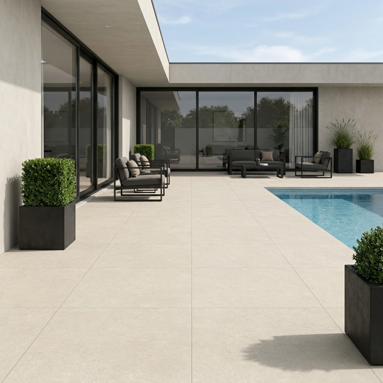 Carrelage sol extérieur effet pierre Sassolini beige R11 100x100 cm