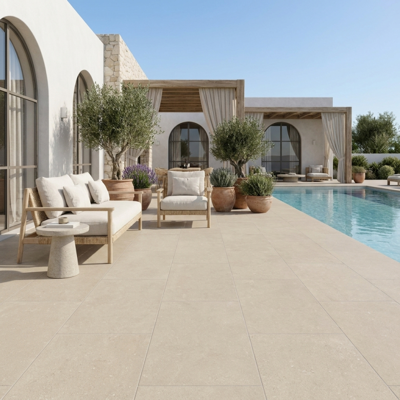 Carrelage sol extérieur effet pierre Sassolini sable R11 60x120 cm
