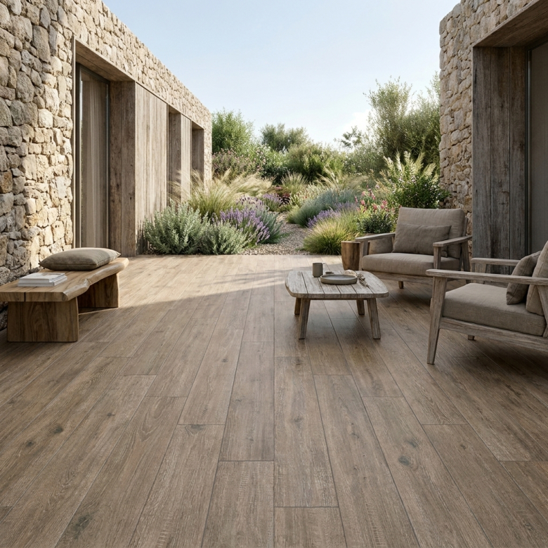 Carrelage sol extérieur effet bois Océan Quercia R11 20x120 cm
